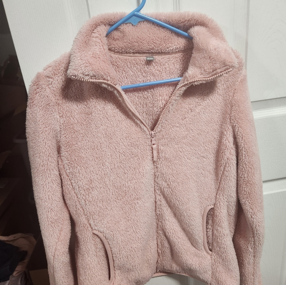 Pink Fluffy puffer Uniqlo winter jacket